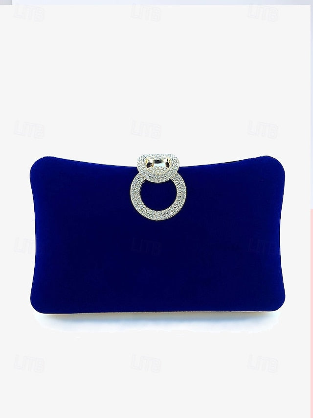 Rhinestone Velvet with Women's Ring Elegant Bag Blue Clutch
