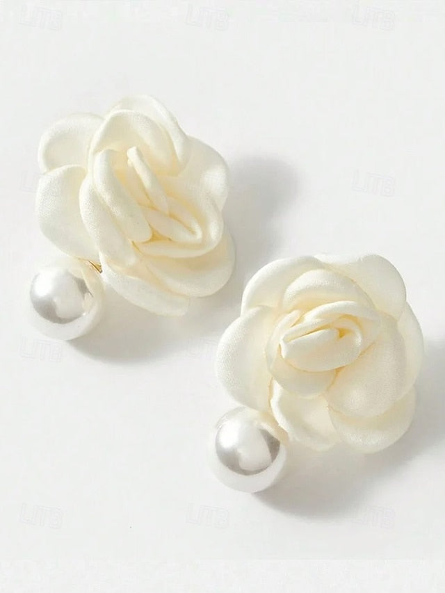 Earrings with Flower Drop Pearl Stud Faux Women's Elegant