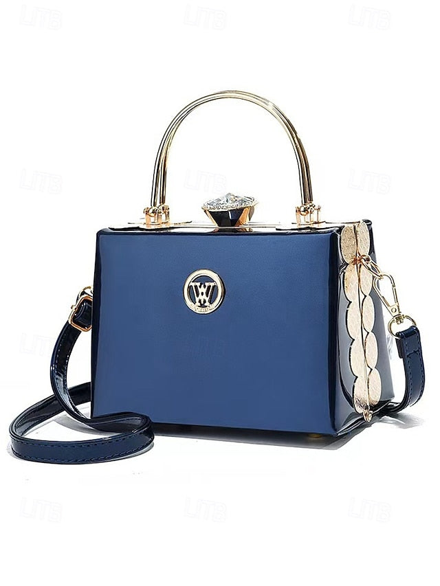 Evening Handbag Patent Burgundy with Leather Women's Gold