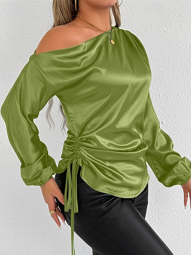 Women's Shirt Elegant Dressy Satin Top Asymmetric Solid