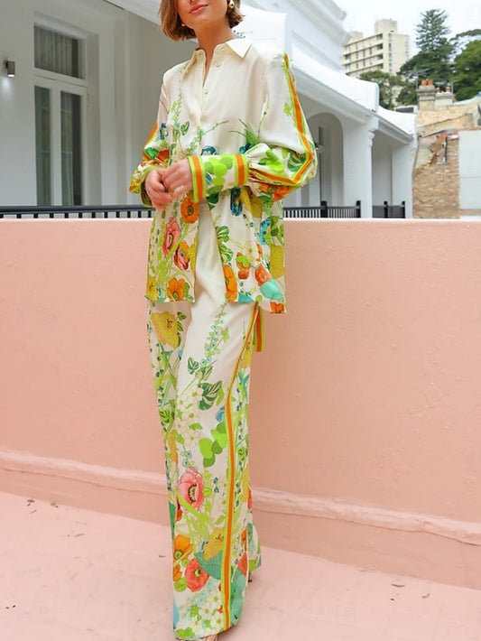 Women's Shirt Blouse Wide Leg Pants Long Sleeve Shirt