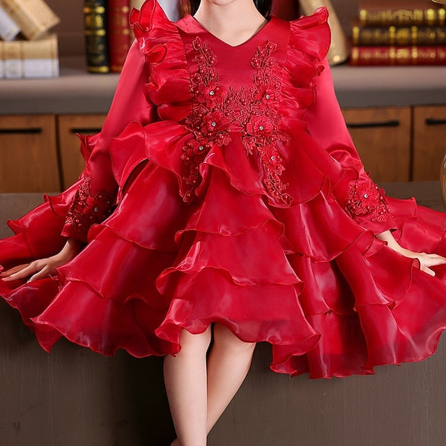 Wedding Dress Sleeve Party Special Kids Long Girls' Flower