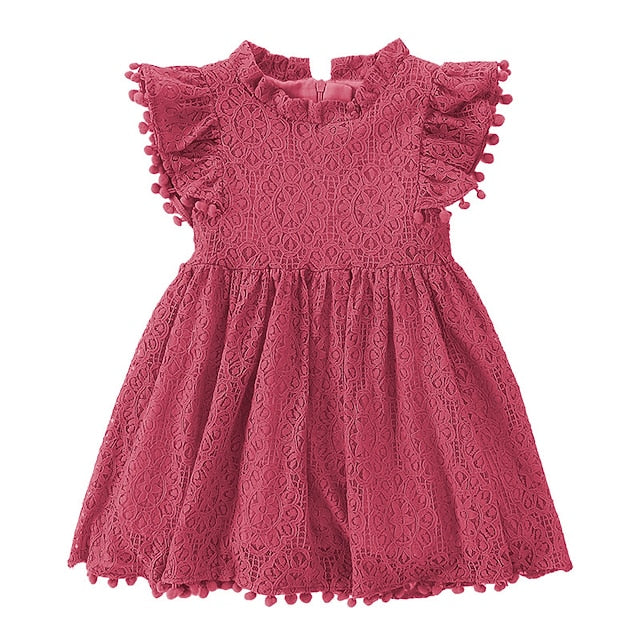 Solid Color Sleeve Girls' Short Party Dress Kids