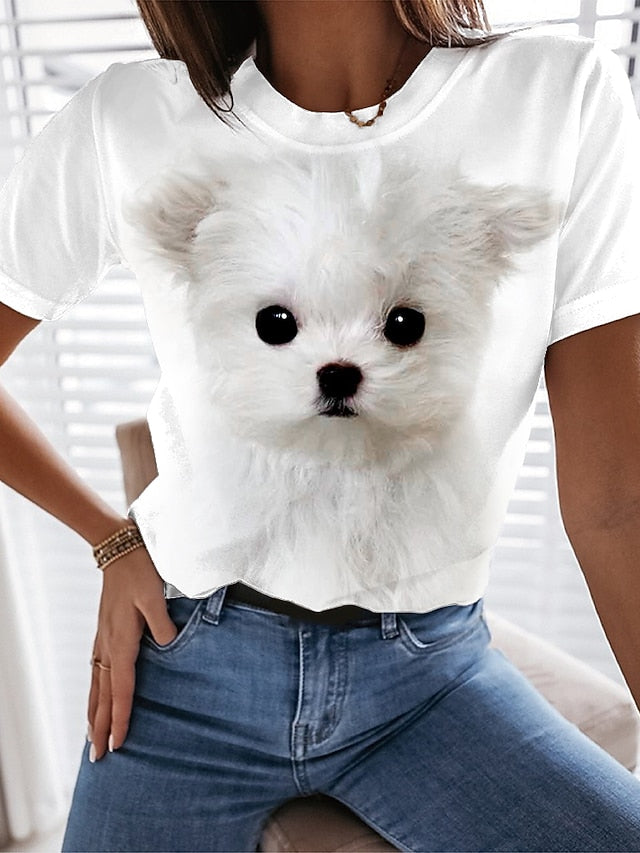 Women's T Shirt Print Dog Basic Short Sleeve Round Neck