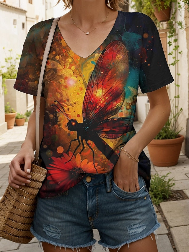 Women's T Shirt Print Graphic Animal Dragonfly Vintage