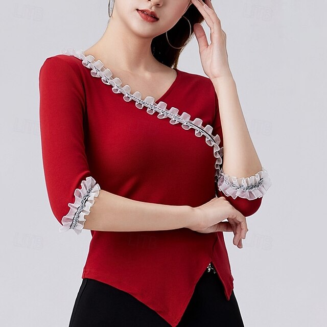 Latin Dance Top Pure Color Ruffle Splicing Women's