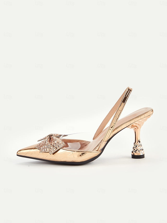 Detail Gold Heels Quilted with - Women's Slingback Bow