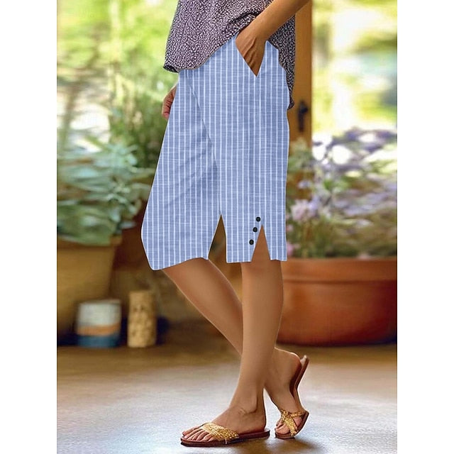 Women's Faux Cotton Linen Chinos Crop Streetwear Casual