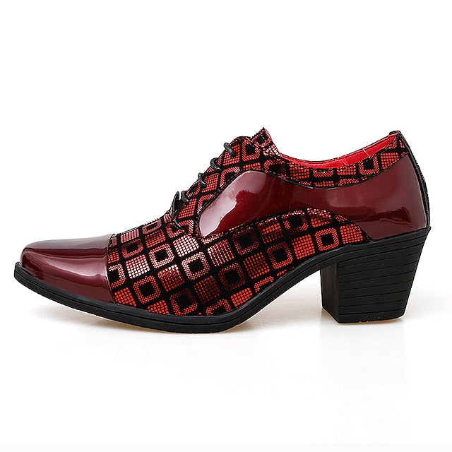 Black and Patent Oxford Leather Red Men's Shoes Block Heel