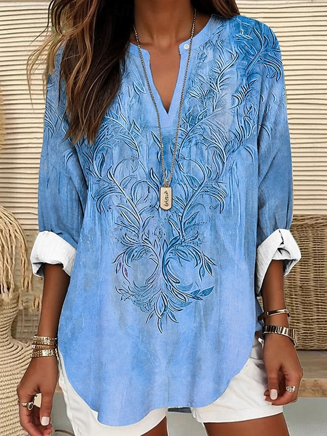 Women's Blouse Linen Like Breathable Lightweight Tunic V