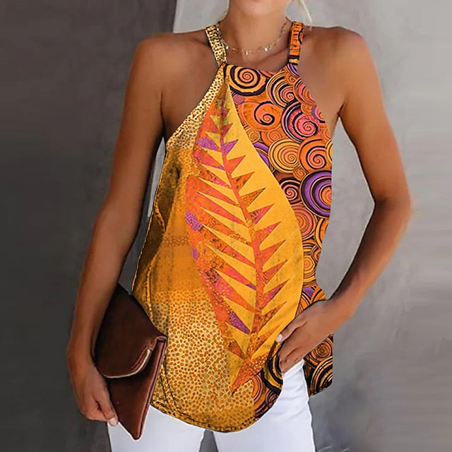 Women's Camisole Tank Top Boho Red Leaf Print Graphic