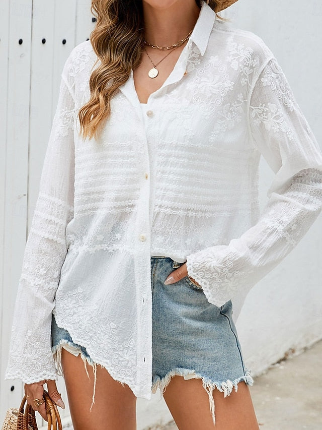 Women's Shirt Blouse Lace Solid Color Elegant Daily Stylish