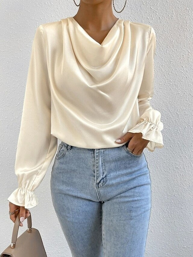 Women's Blouse Ruched Solid Color Elegant Stylish Basic