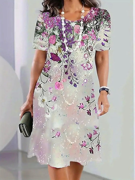 Women's Elegant Party Evening Midi Dress Crew Neck Short