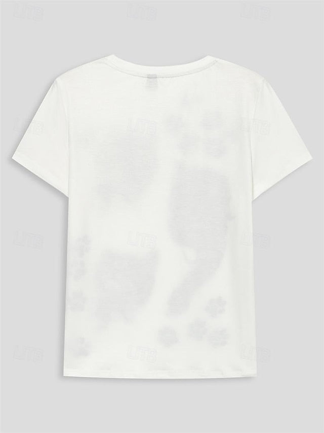 Women's T Shirt Basic Cat Print Short Sleeve Regular Tops