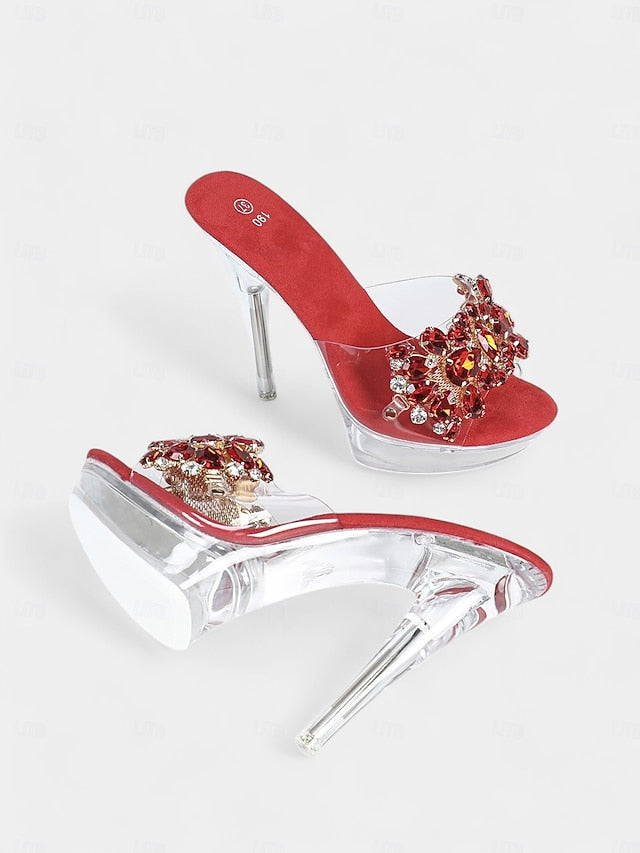 – Women's Embellished Platform Rhinestone Clear Heels