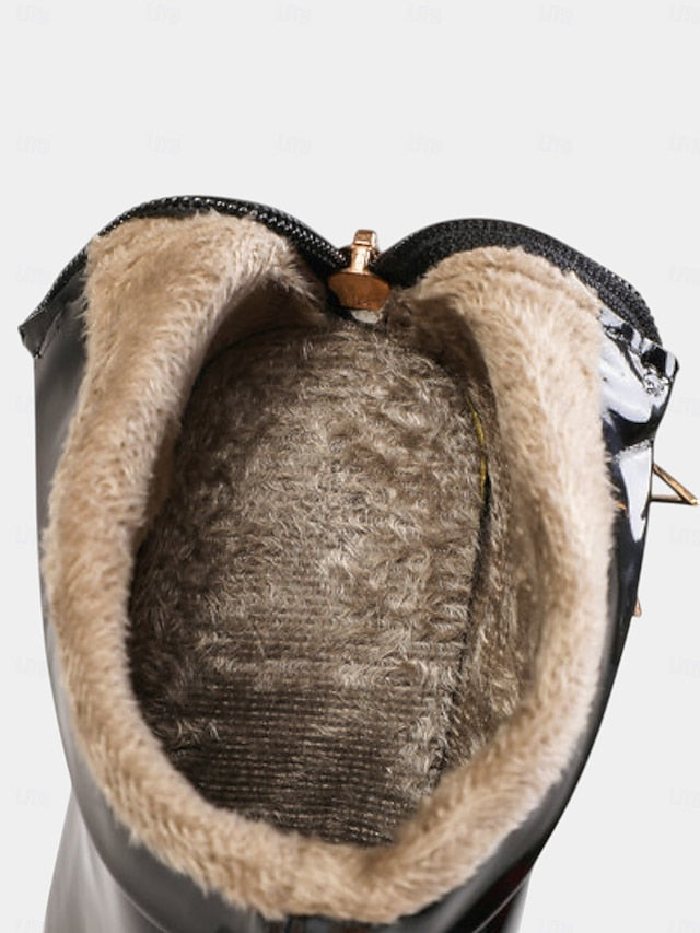 Boots with Gold Ankle Lining Stiletto Fur Heel Women's Faux