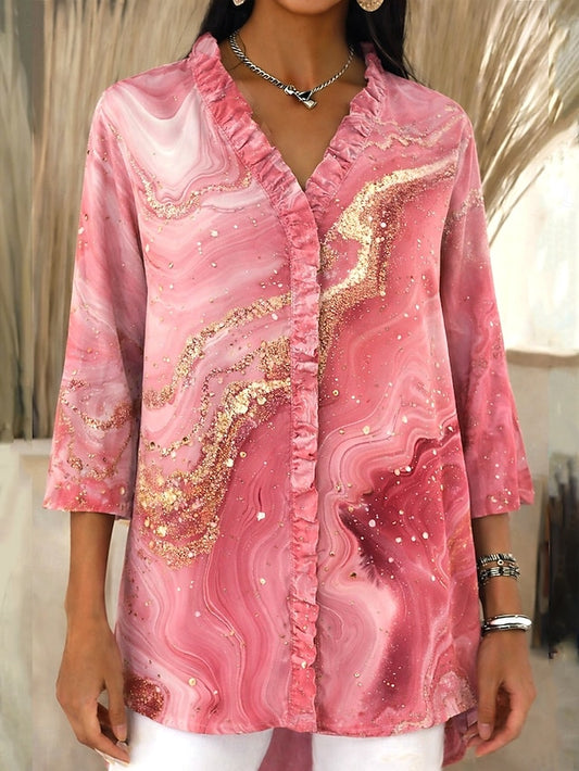 Women's Shirt Boho Shirt Ruched Ruffle Ombre Graphic