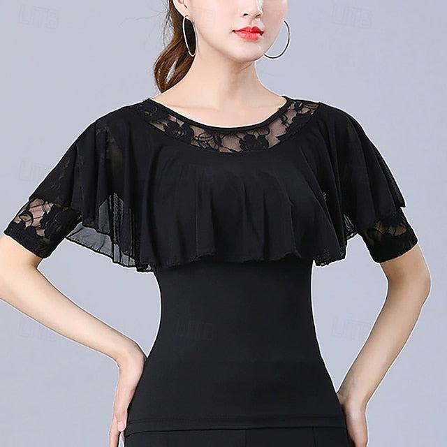 Latin Dance Top Lace Pure Color Splicing Women's