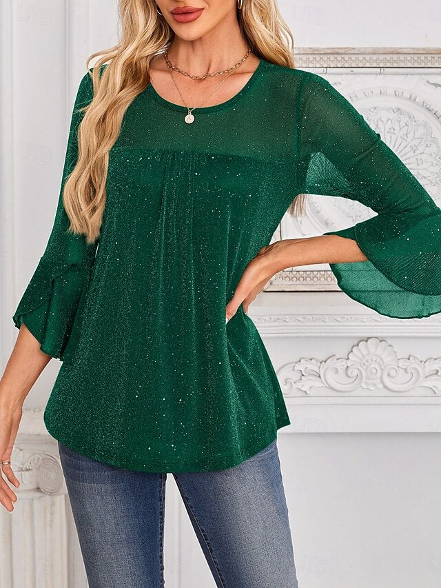 Women's Shirt Blouse Mesh Plain Stylish Classic Modern Long