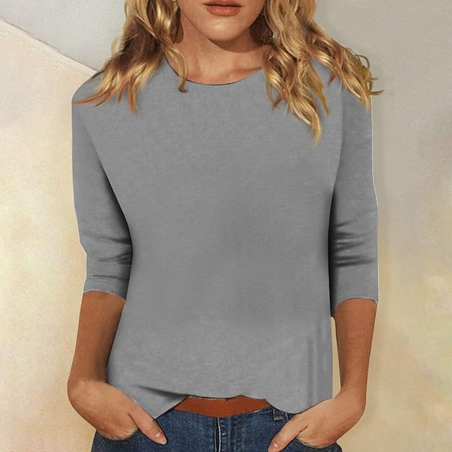 Women's T Shirt Solid Color Classic Casual 3/4 Length