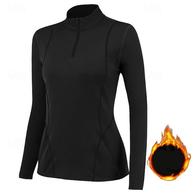 Women's Fleece Workout Shirt Yoga Top Stand Collar Warm