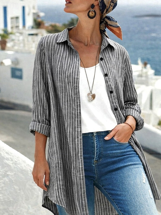 Women's Blouse Buttons Print Striped Vintage Stylish Casual