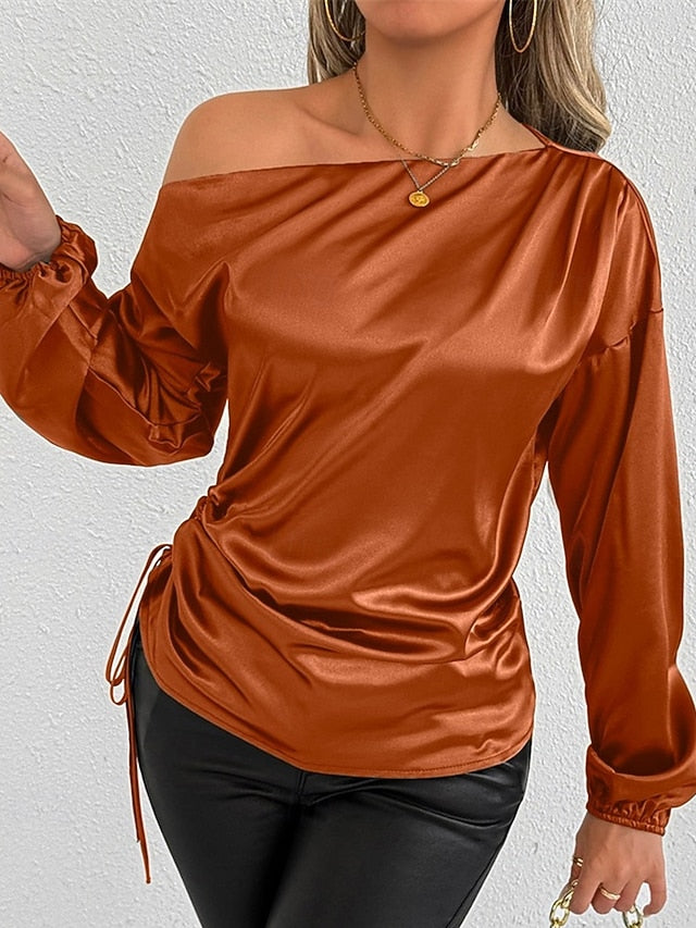 Women's Shirt Elegant Dressy Satin Top Asymmetric Solid