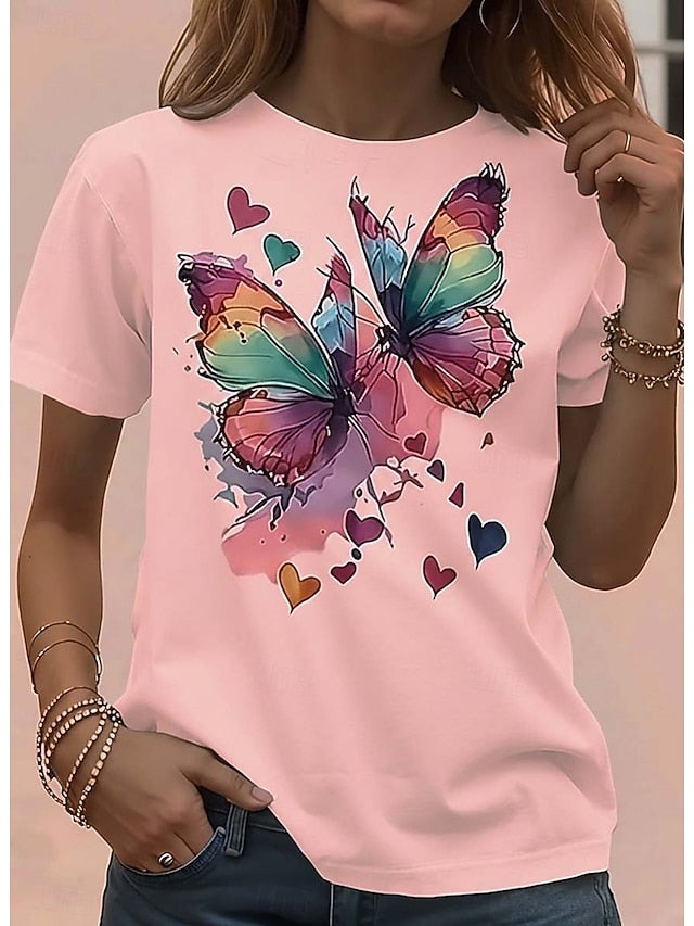 Women's T Shirt Print Graphic Animal Butterfly Vintage