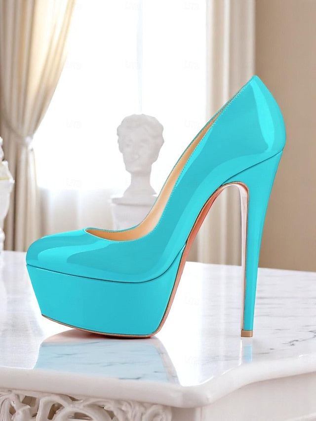 Women's and Pointed-Toe Patent Platform Heels with Black