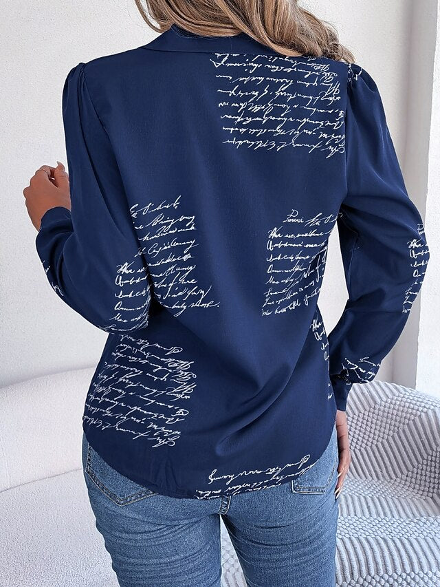 Women's Shirt Button Down Shirt Casual Shirt Buttons Letter