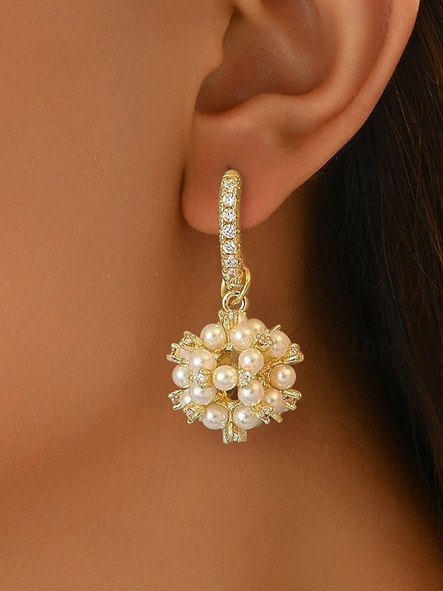 Imitation Plated Gold Women's Earrings Pearl - String
