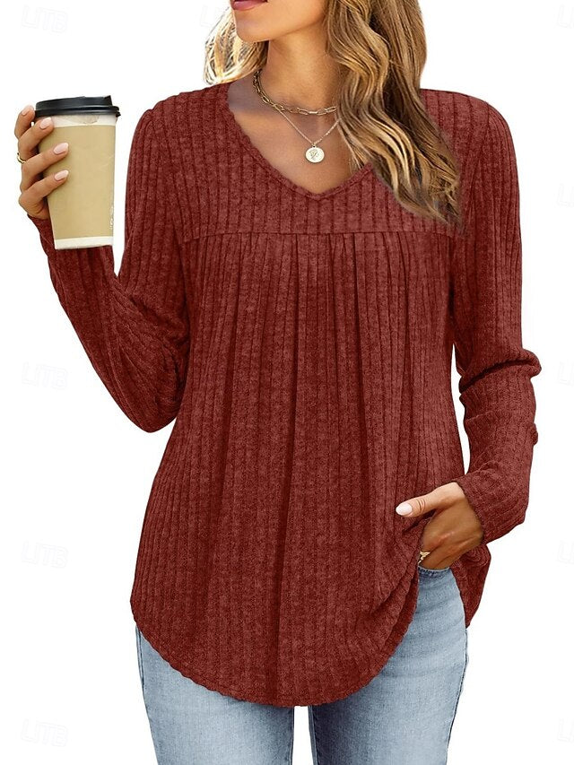Women's Shirt Blouse Long Sleeve Tops Ruched Plain Stylish