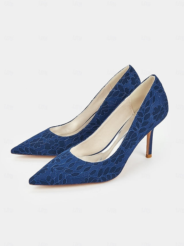 Heels Lace-Embroidered Stiletto Women's Pointed-Toe -