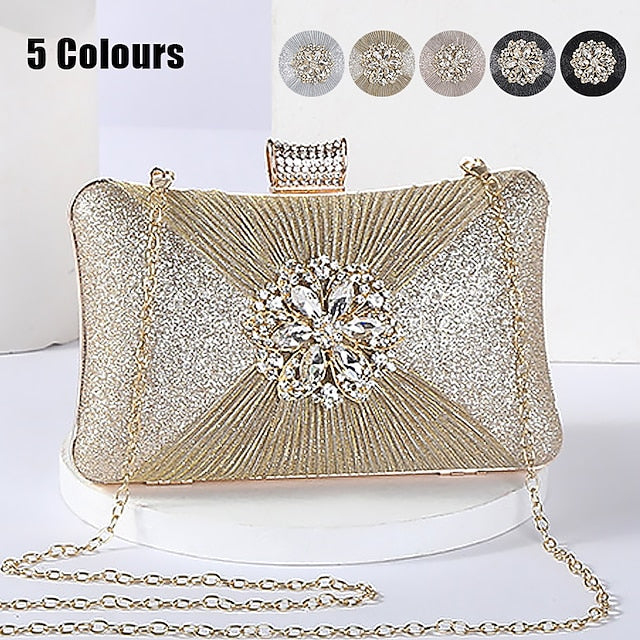 Strap Gold Bag Chain with Clutch Women's Rhinestone Elegant