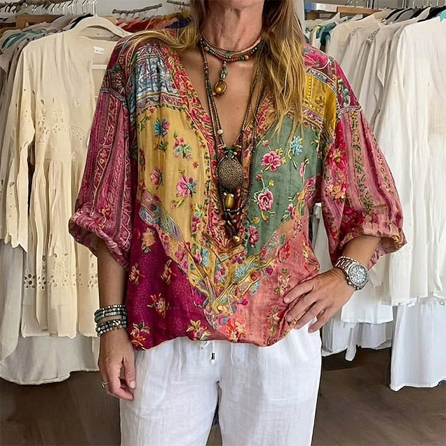 Women's Shirt Cotton Linen Shirts Boho Shirt Blouse