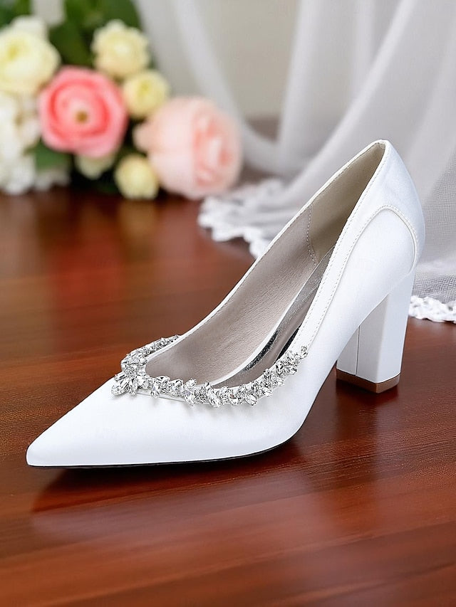 Heel Satin Pumps Block Women's Wedding Pink