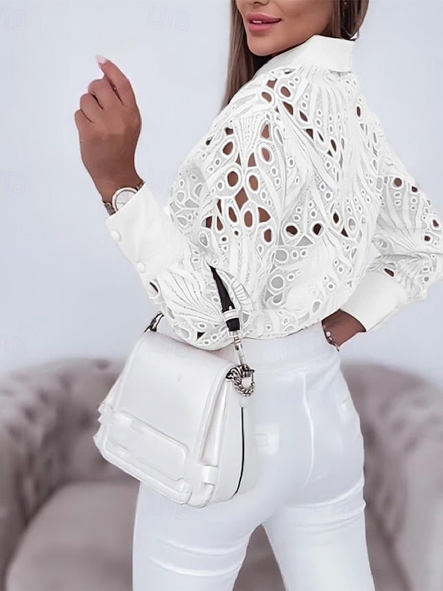 Women's Blouse Hole Hollow Solid / Plain Color Elegant Lace
