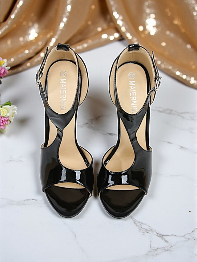 Red Strappy Stiletto Patent Open - Heels Leather Women's