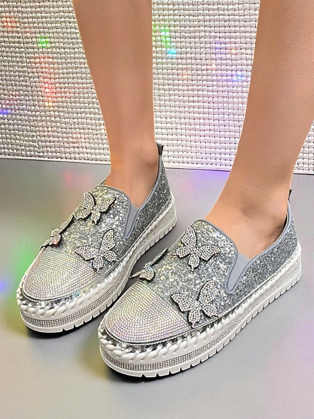 Platform Sneakers Slip-On Women's Purple with Glitter
