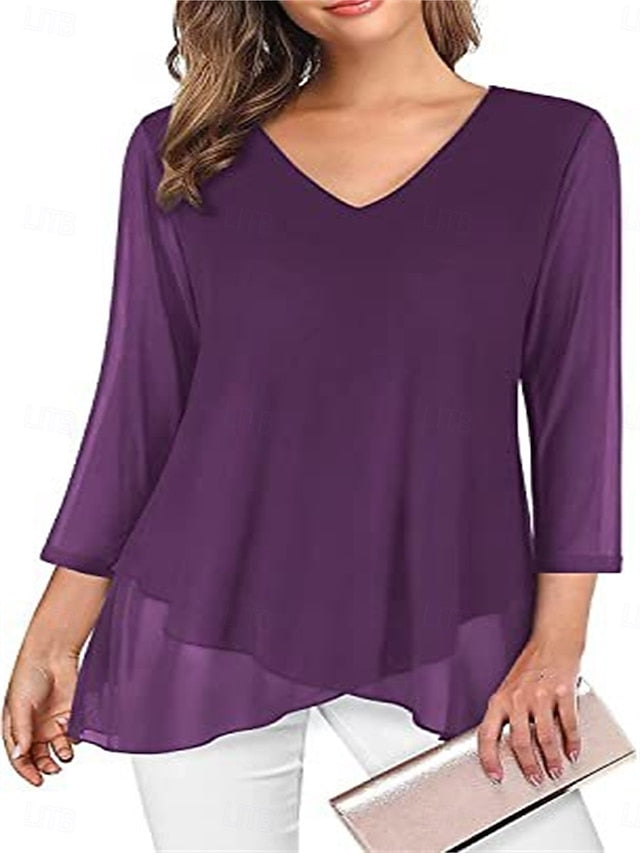 Women's Blouse Solid Color Daily Stylish Short Sleeve Crew