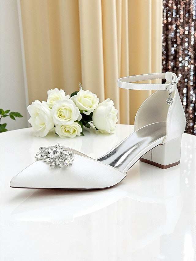 Heel Block Women's Shoes Burgundy with Satin Wedding