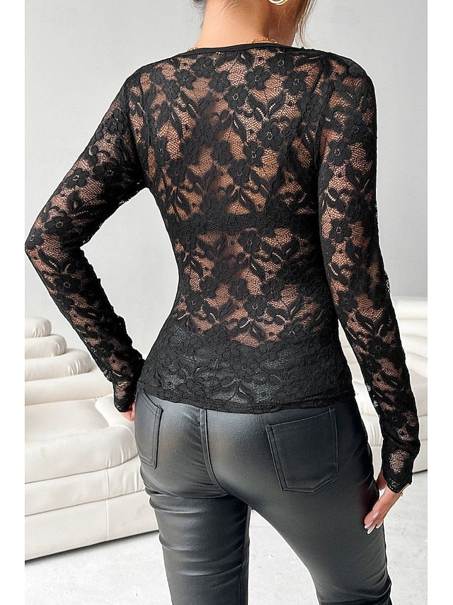 Women's Blouse Lace Tops Lace Plain Stylish Modern Long
