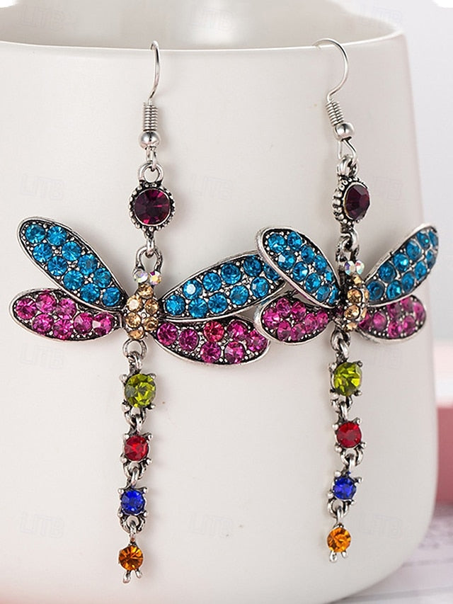 Dragonfly – Earrings Colorful Crystal Vintage Style