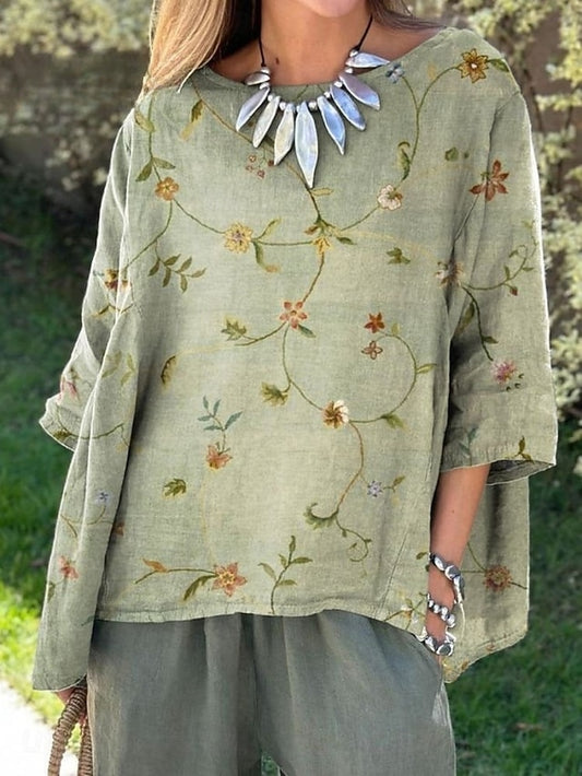 Women's Shirt Faux Cotton Linen Print Floral Daily Casual
