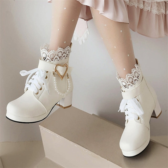 Boots Ankle Lace-Up Shoes Bridal White – Wedding Women's