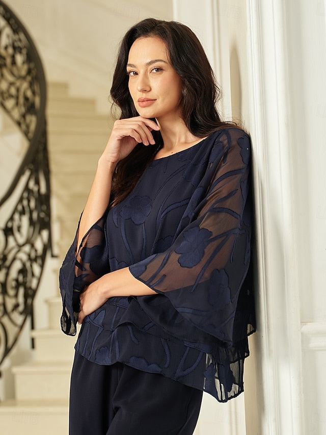 Women's Sheer Blouse Chiffon Tops Lace Asymmetric Hem