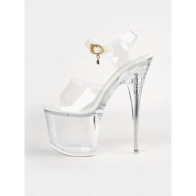 Strap Clear Heel - Sandals Ankle with High Platform Transparent
