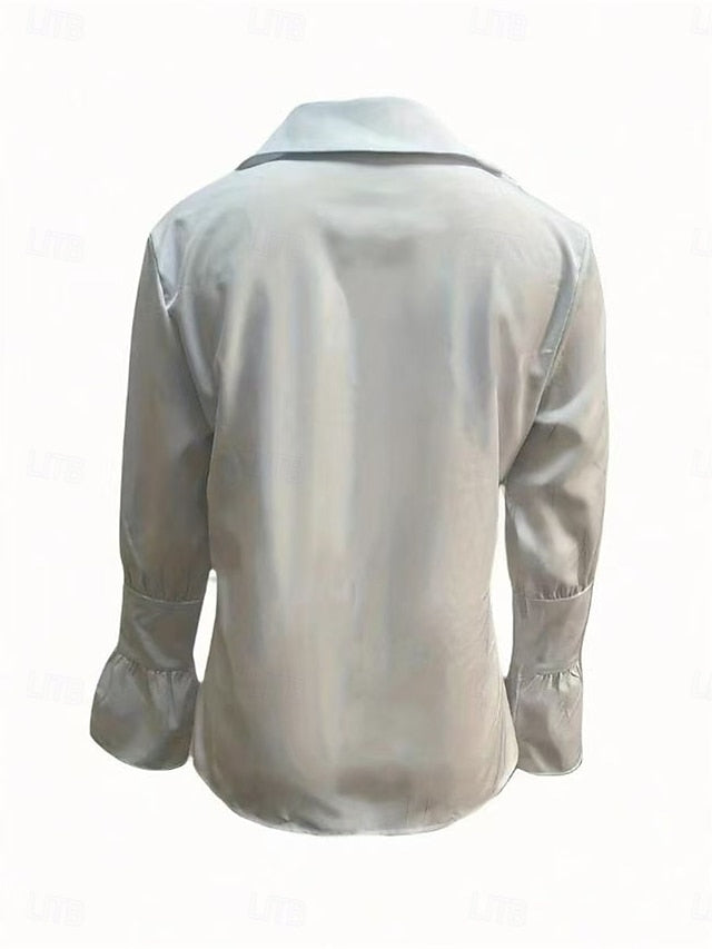 Women's Shirt Blouse Ruffle Solid Color Elegant Business