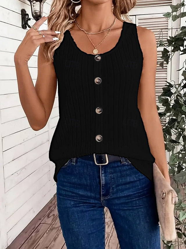 Women's Tank Top Buttons Solid Color Fashion Stylish